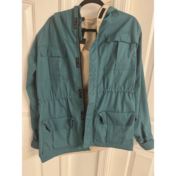 Vintage Altra Womens Hooded Jacket Small Teal & Beige Adjustable Waist & Cuffs - Picture 3 of 8